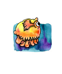 cute yellow alien watercolor illustration