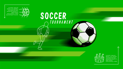 Dynamic vector illustration of a soccer player kicking a ball during a tournament © momo design