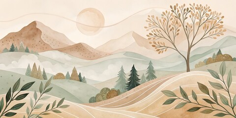 watercolor bleed effect soft earth tone palette  boho modern background