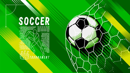 Dynamic vector illustration of a soccer player kicking a ball during a tournament © momo design