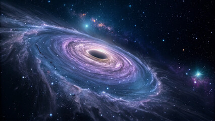 Majestic Black Hole in Deep Space – Cosmic Vortex with Spiral Galaxy © Freelancer Sapon