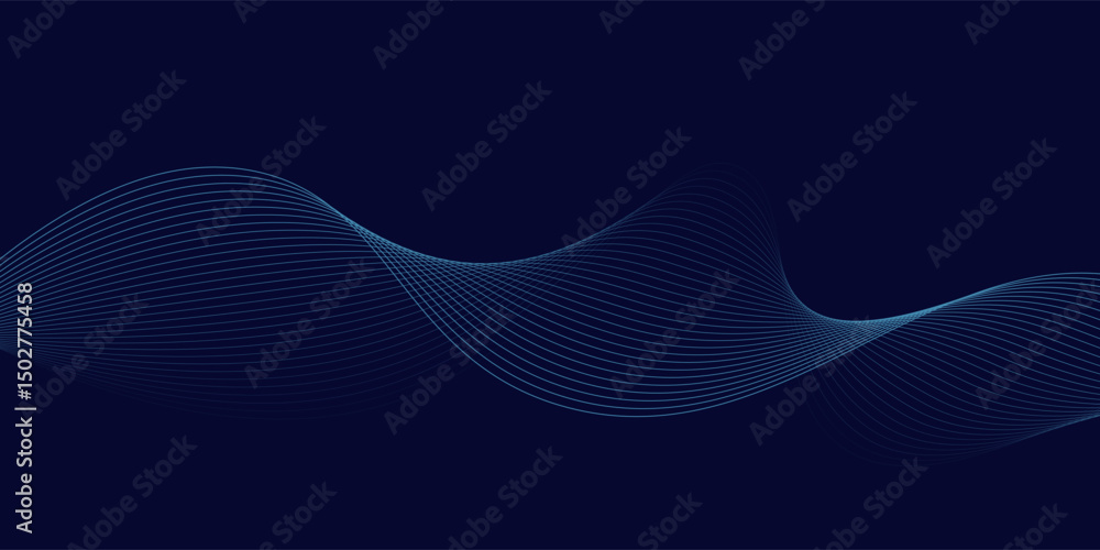 Wall mural abstract glowing wave lines on dark blue background. dynamic wave pattern. modern flowing wavy lines