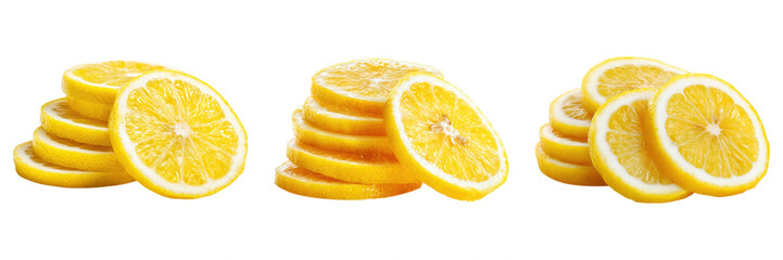 Pile of Yellow Lemon Slices on Transparent Background