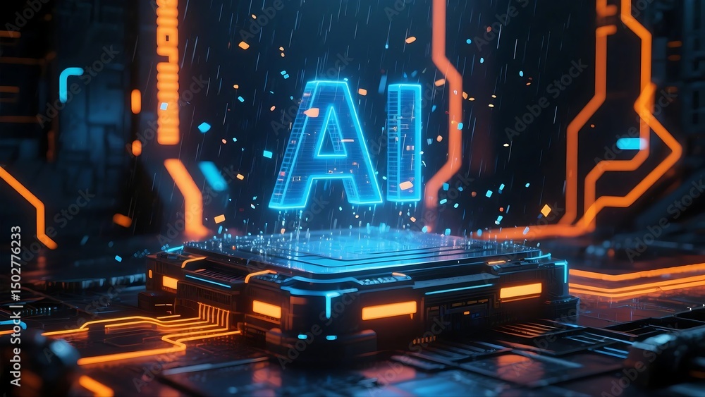 Aufkleber futuristic artificial intelligence interface with robotic hand and touchscreen