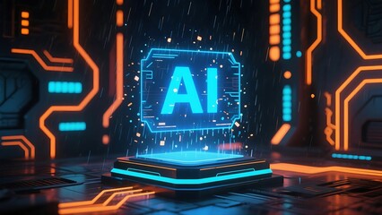 Futuristic Artificial Intelligence Interface with Robotic Hand and Touchscreen