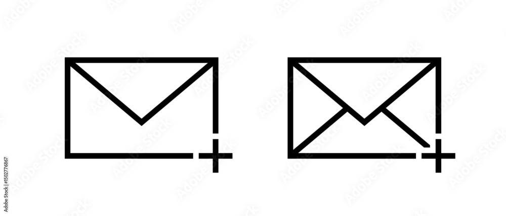 Aufkleber add envelope message outline icon. email, mail with plus sign symbol