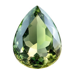 A green pear shaped gemstone isolated on transparent background