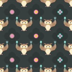 Seamless Pattern Abstract Elements Different Animal Owls Birds Wildlife Vector Design Style Background Illustration Texture For Prints Textiles, Clothing, Gift Wrap, Wallpaper, Pastel