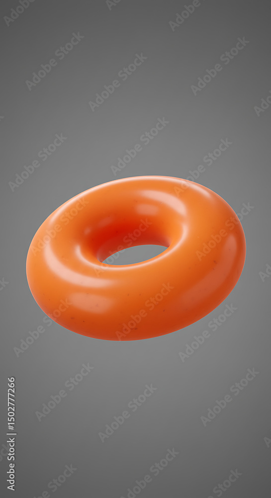 Poster 3d render of a glossy orange torus shape geometric abstract background