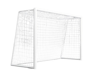 Angled side view of football goalpost net – modern stadium equipment isolated on transparent background PNG