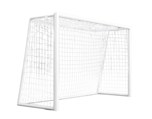 Angled side view of football goalpost net – modern stadium equipment isolated on transparent background PNG