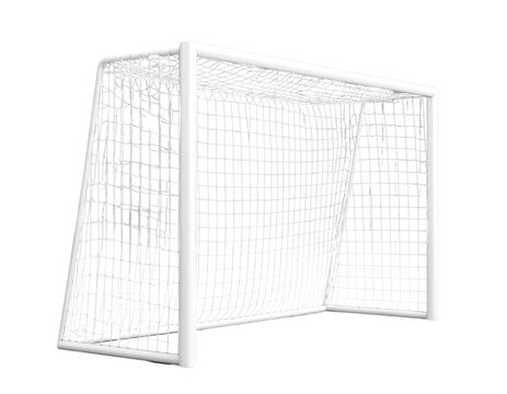 Angled side view of football goalpost net – modern stadium equipment isolated on transparent background PNG