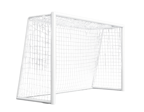 Angled side view of football goalpost net – modern stadium equipment isolated on transparent background PNG