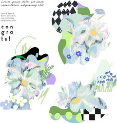 Creative universal floral background. Modern graphic design. Hand Drawn textures. Ideal for web, card, poster, cover, invitation, brochure. Vector