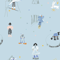 Seamless pattern about circus. Hand drawn vector illustrations