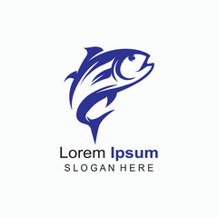 Dynamic Tuna Fish Logo, Abstract Marlin Symbol, Jumping Fish Icon, Seafood Company Logo, Blue Fishing Emblem