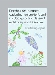 Creative universal floral background. Modern graphic design. Hand Drawn textures. Ideal for web, card, poster, cover, invitation, brochure. Vector