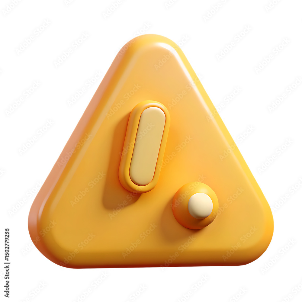 Poster yellow triangle 3d render button png isolated on a white background