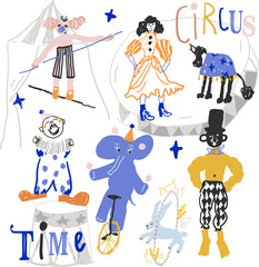 Circus poster. Hand drawn vector illustrations