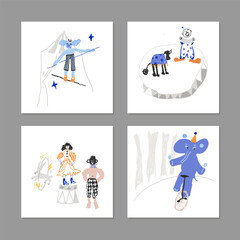 Circus posters. Hand drawn vector illustrations