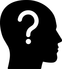 Head with question mark icon in flat style.