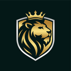 Elegant Gold Lion Head Logo on Shield – Royal King Symbol Design