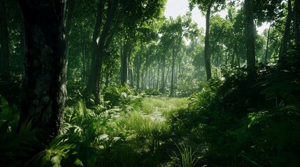 Luminous Path Through Verdant Forest Canopy