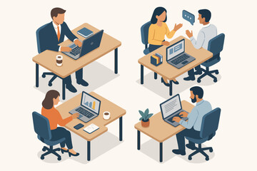 Team Collaboration Vector Illustration: Business People Working Together in Office