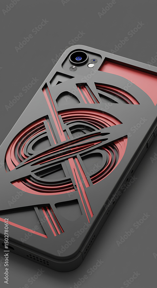 Poster abstract geometric design smartphone case red and gray 3d render