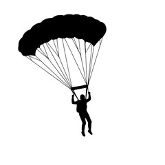 Parachutist silhouette under canopy isolated on transparent background