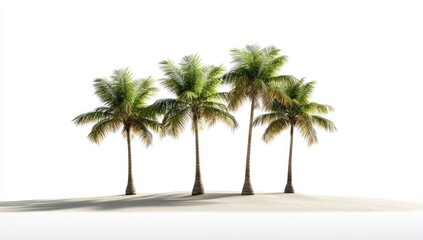 Fototapeta premium Four palm trees on a sand dune against white
