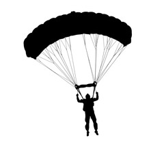 Parachutist silhouette under canopy isolated on transparent background