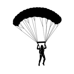 Parachutist silhouette under canopy isolated on transparent background