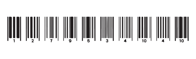 Barcode Numbers 1-10 Displayed in a Row on white