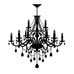 Elegant black silhouette chandelier isolated on transparent background