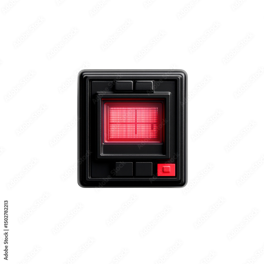 Wall mural retrofuturistic handheld device with glowing red display