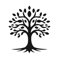 Stylized tree silhouette with curved trunk and leaves, nature emblem for eco design, or logo concept, tree vector silhouette, nature symbol, eco logo, forest emblem