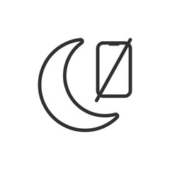 Moon with disabled screen, linear icon. Digital night mode or screen off. Line with editable stroke