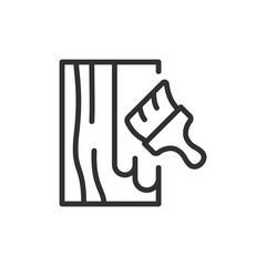 Painting wood surface, linear icon. Coating and protecting timber with paint. Line with editable stroke.