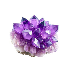 Fototapeta premium Vibrant amethyst cluster crystal isolated on transparent background