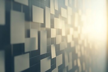 Organized sticky notes grid on a glass board with soft light and bokeh effect, symbolizing organization and planning