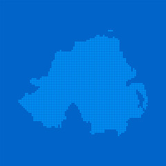 Blue halftone dot outline map background of Northern Ireland