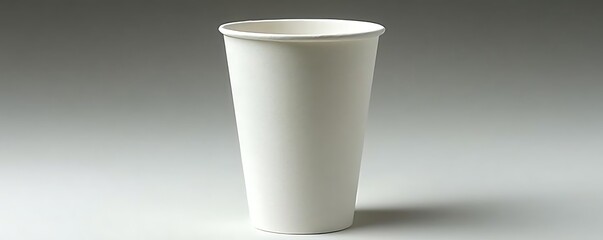 White paper cup on table, gray background