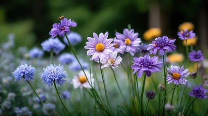 Fototapeta premium Closeup of Bees Buzzing Around Vibrant Summer Flowers