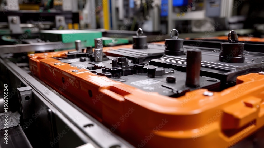 Wall mural digital control systems and robotic precision forming core of ev battery pack production.