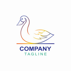 Elegant Swan Line Art Logo, Modern Goose Outline Symbol, Abstract Waterfowl Icon, Gradient Bird Logo, Minimalist Swan Design