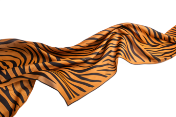 Stylish Orange and Black Tiger Striped Silk Scarf  Isolated On Transparent Background