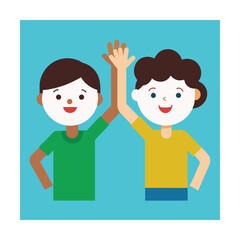 Two cheerful cartoon boys giving high five on a light blue background illustration
