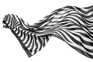 Elegant Zebra Striped Fabric Flowing in a Dynamic Composition Isolated On Transparent Background