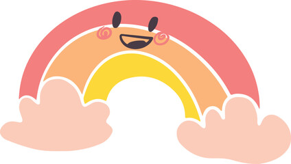 Cartoon Rainbow with Fluffy Clouds